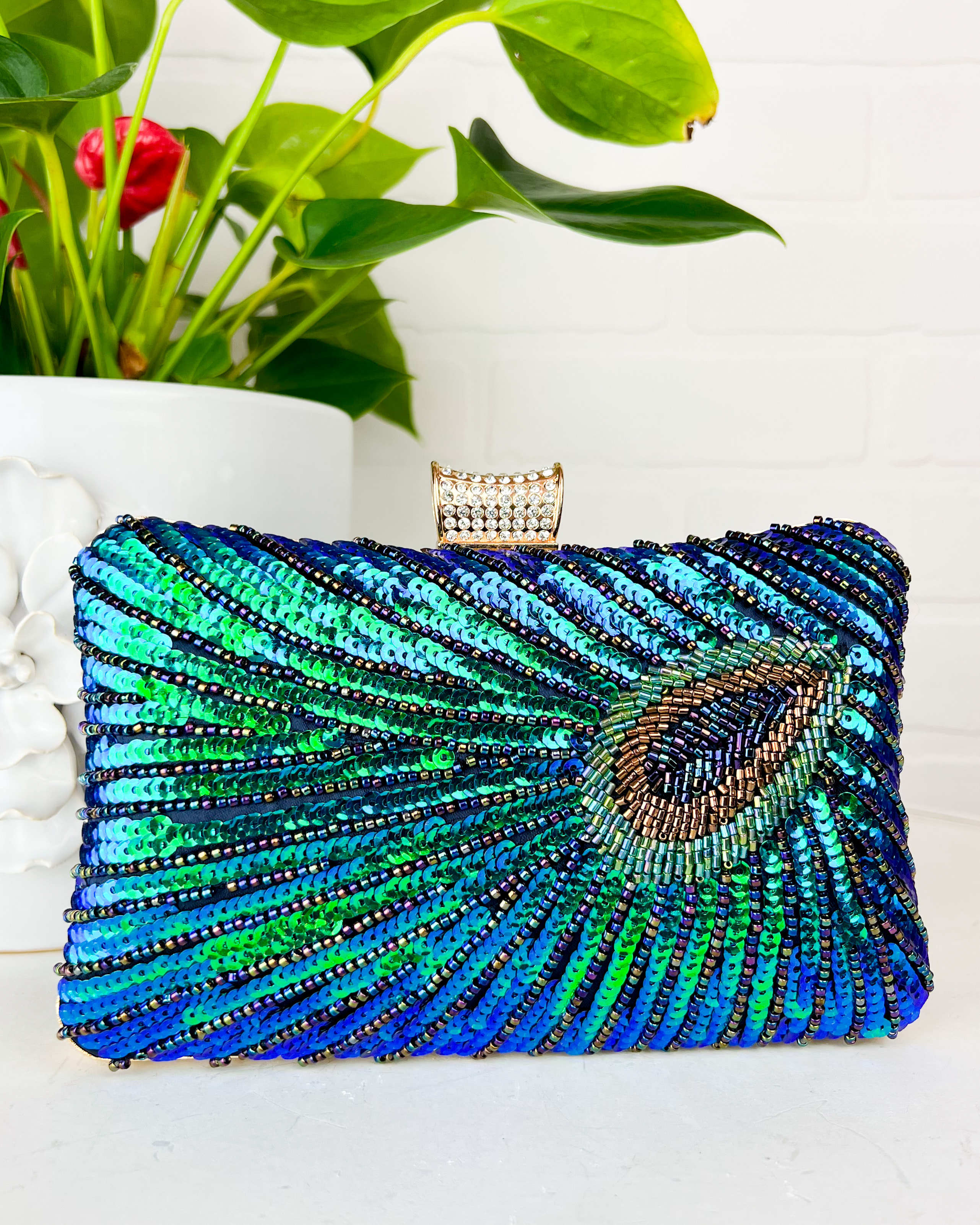 Falling Leaves Jeweled Butterfly Clasp Crystal Clutch Purse | Little  Luxuries Designs